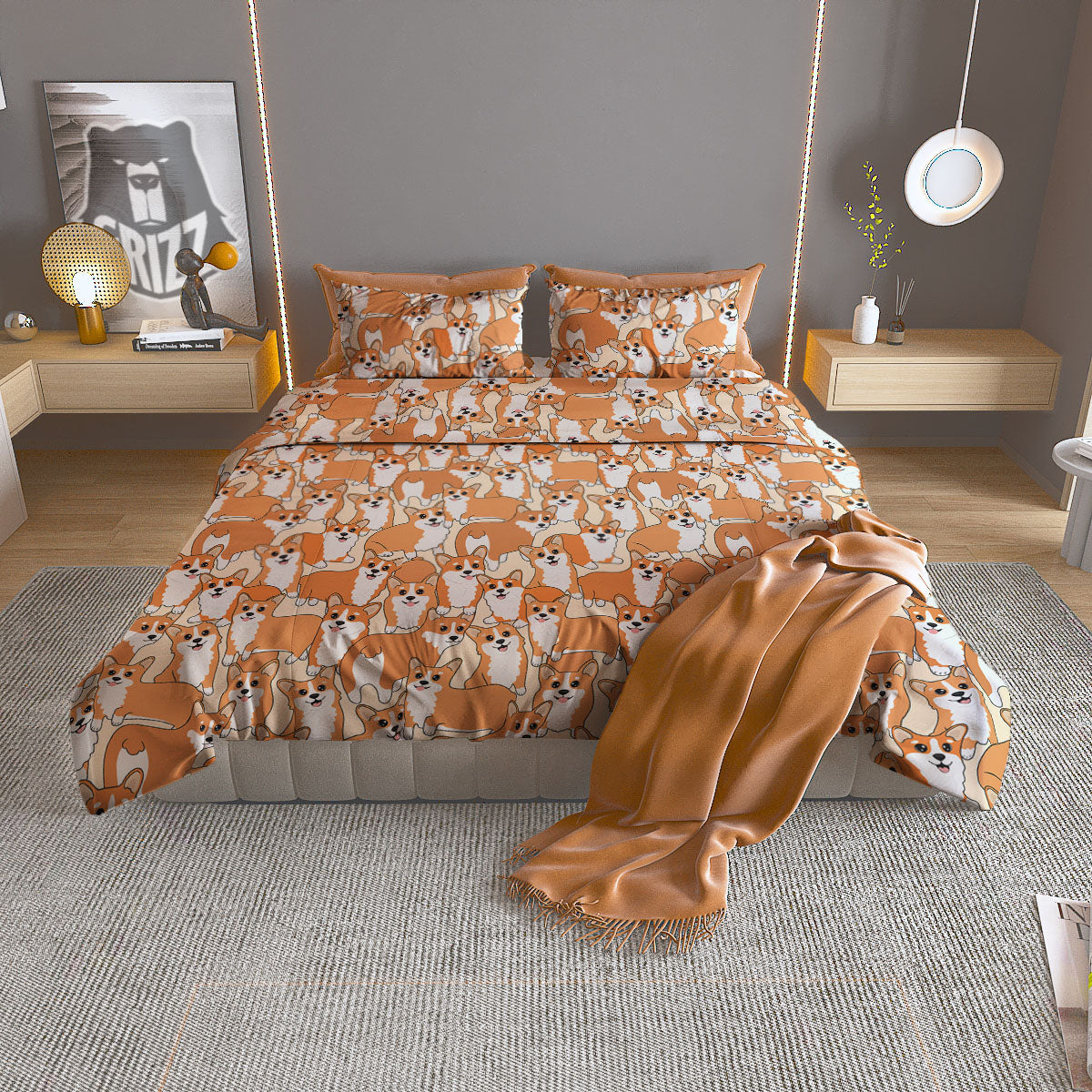 Little Corgi Print Pattern Duvet Cover Bedding Set