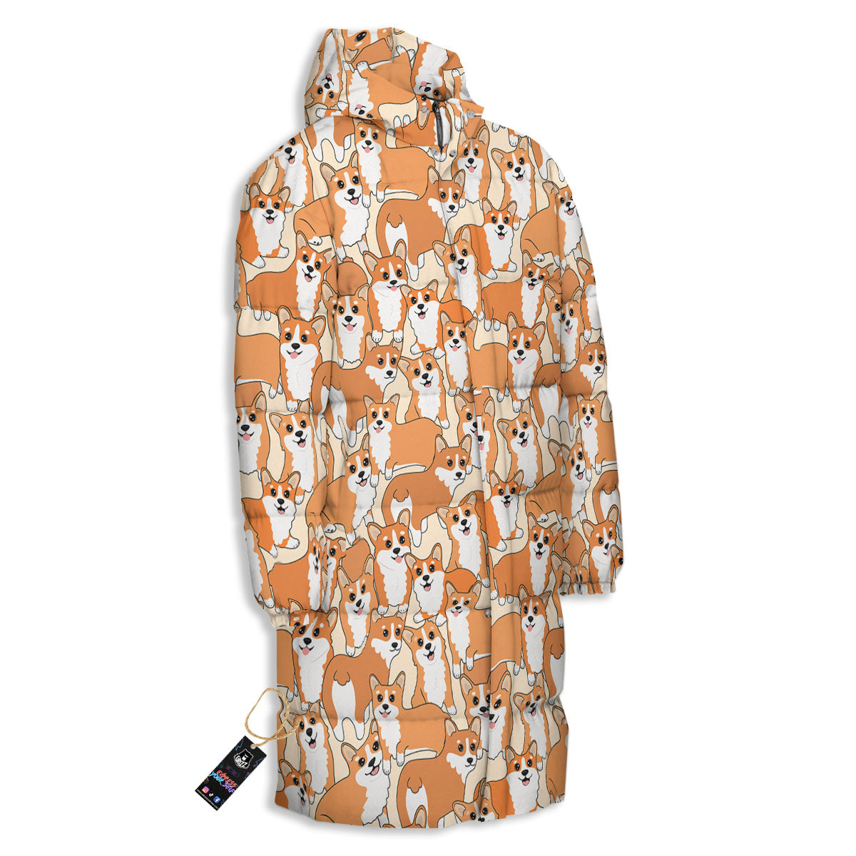 Little Corgi Print Pattern Long Down Jacket-grizzshop