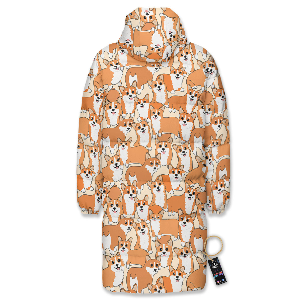 Little Corgi Print Pattern Long Down Jacket-grizzshop