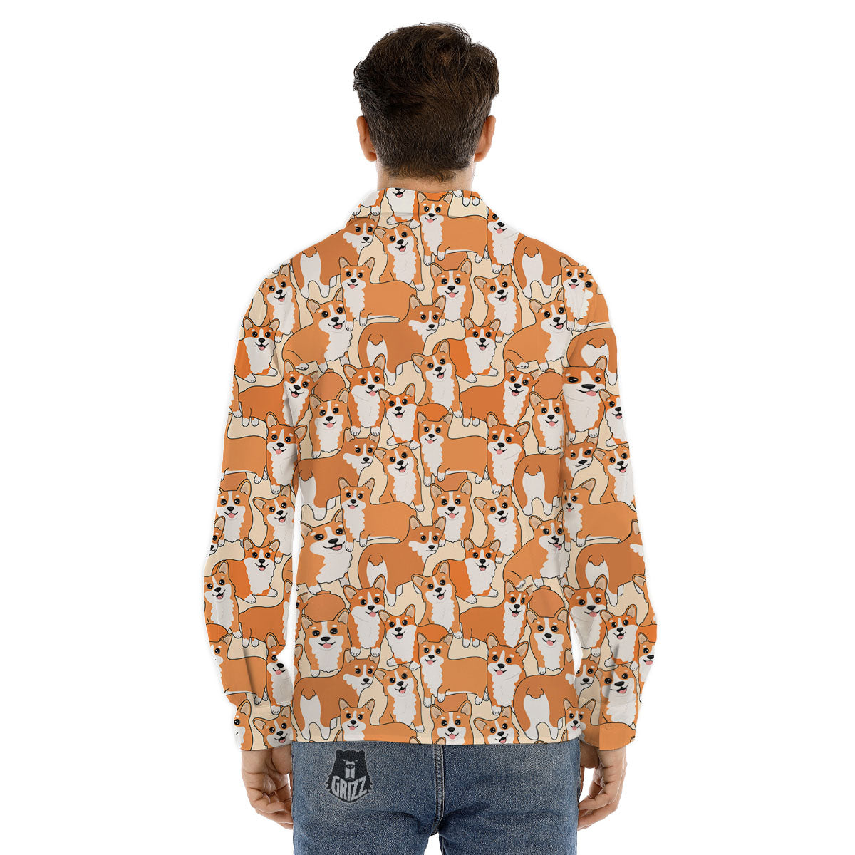 Little Corgi Print Pattern Men's Dress Shirts-grizzshop