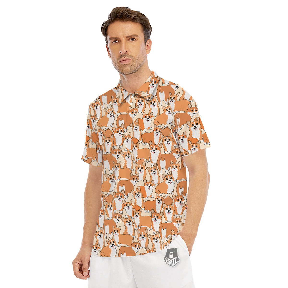 Little Corgi Print Pattern Men's Golf Shirts-grizzshop
