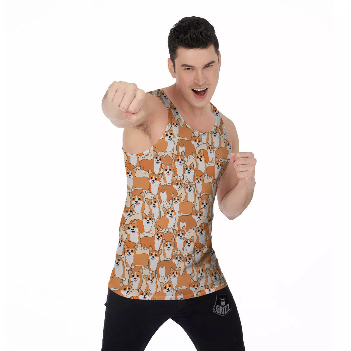 Little Corgi Print Pattern Men's Tank Top-grizzshop
