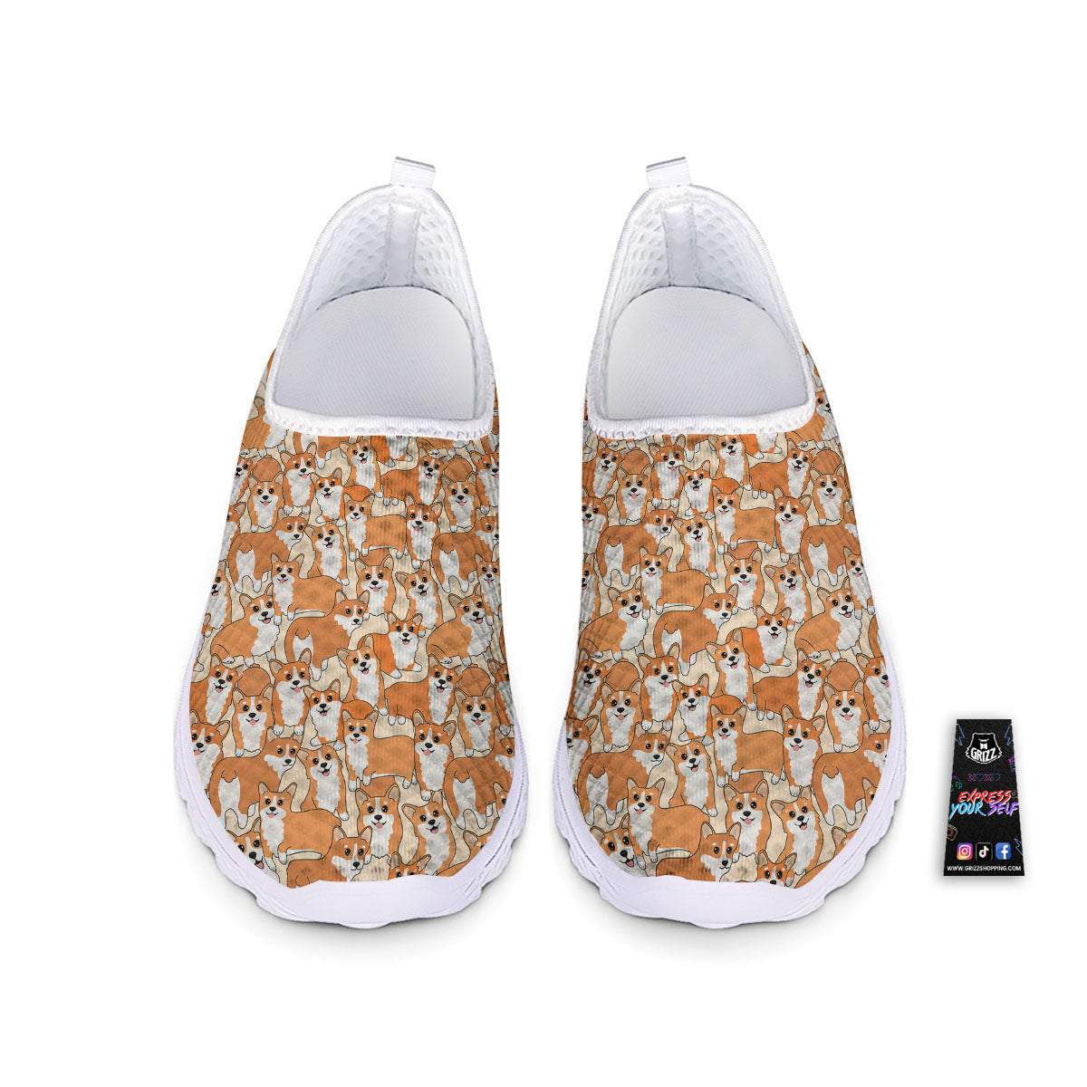 Little Corgi Print Pattern Nurse Shoes-grizzshop