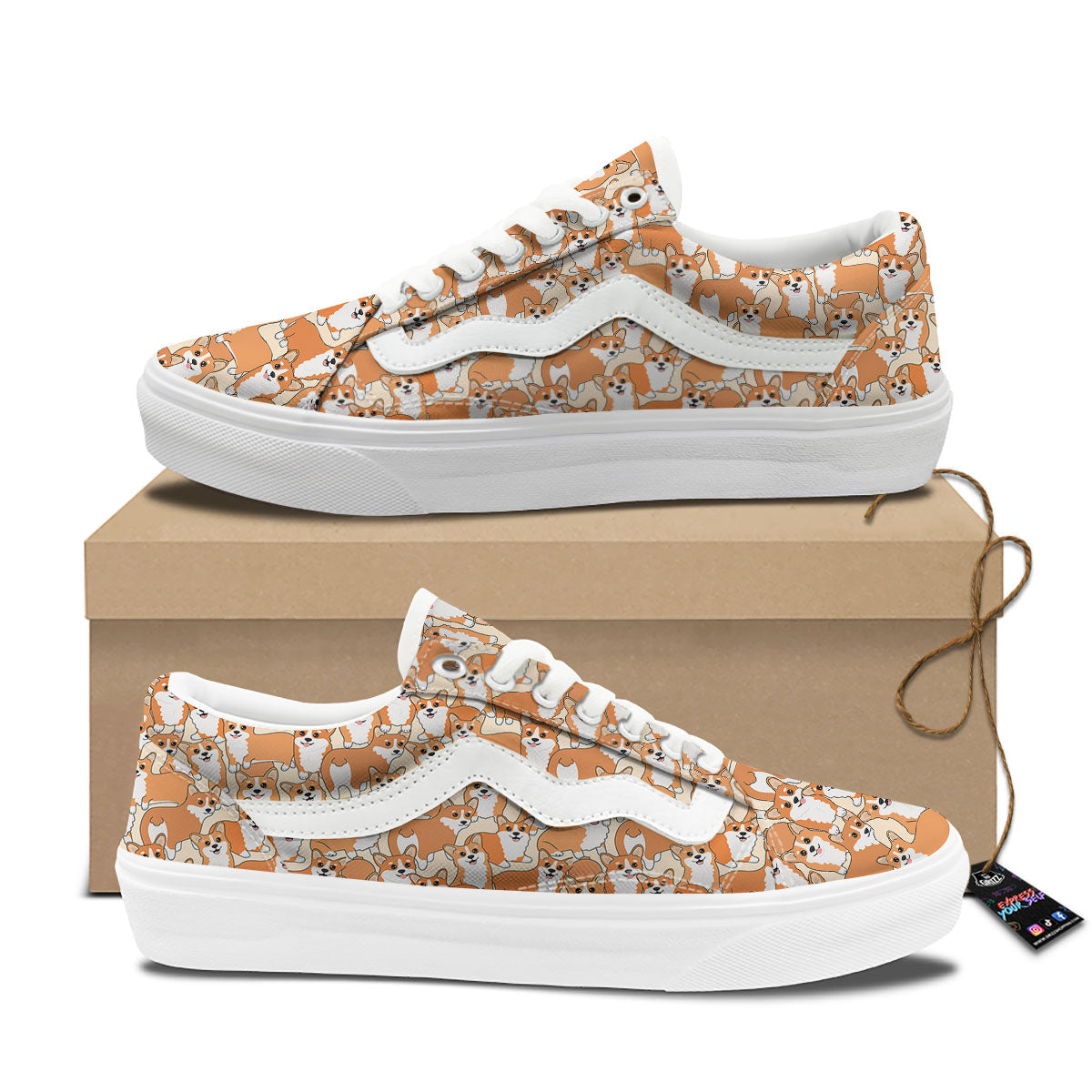 Little Corgi Print Pattern Skate Shoes-grizzshop