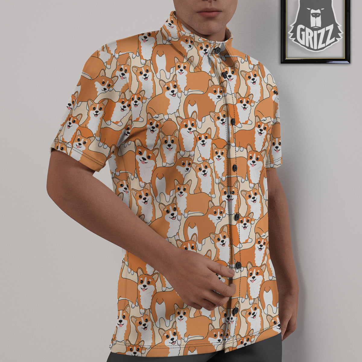 Little Corgi Print Pattern Untucked Shirts-grizzshop