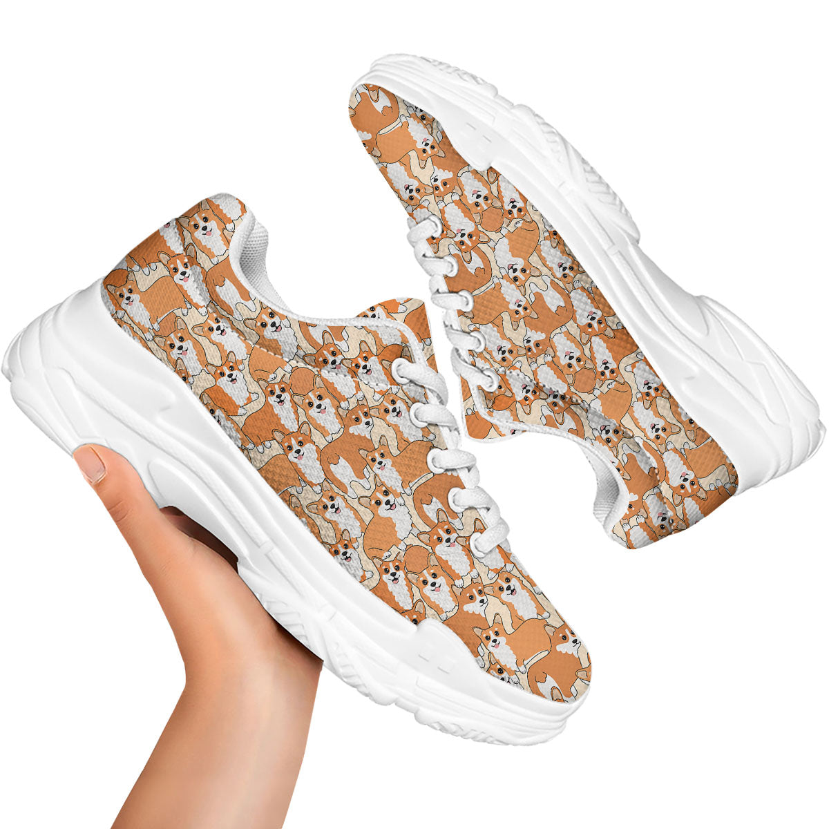 Little Corgi Print Pattern White Chunky Shoes-grizzshop