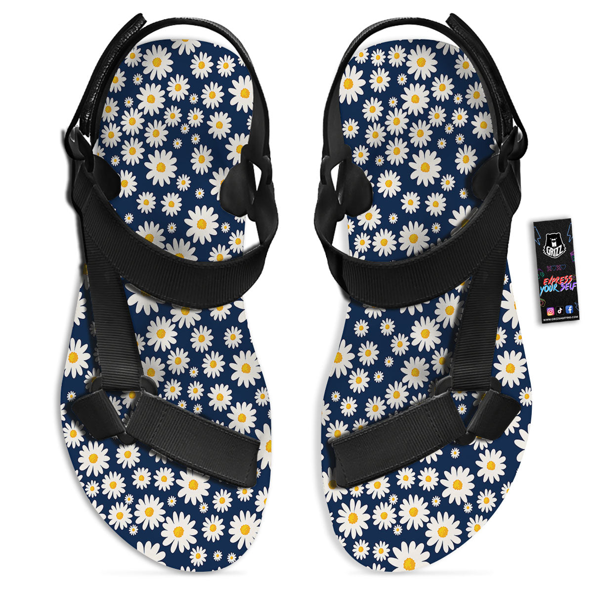 Little Daisy Daisy Print Black Open Toe Sandals-grizzshop