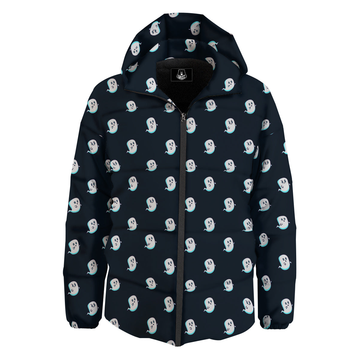 Little Ghost Cute Print Pattern Down Jacket-grizzshop