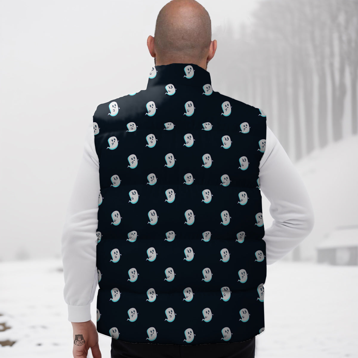 Little Ghost Cute Print Pattern Down Vest-grizzshop