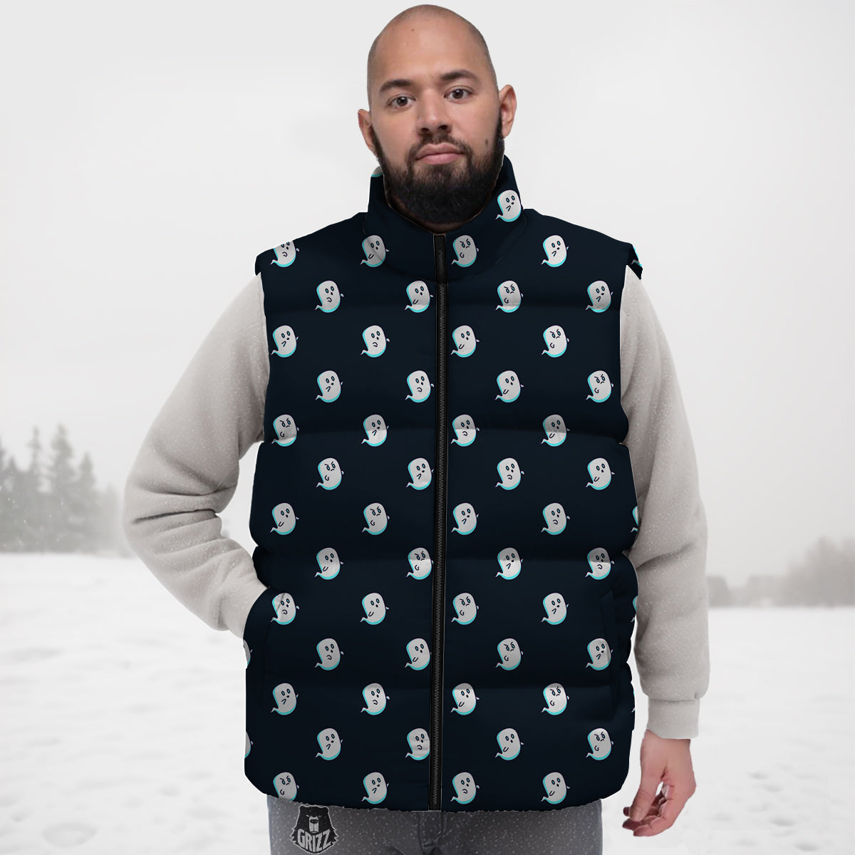 Little Ghost Cute Print Pattern Down Vest-grizzshop
