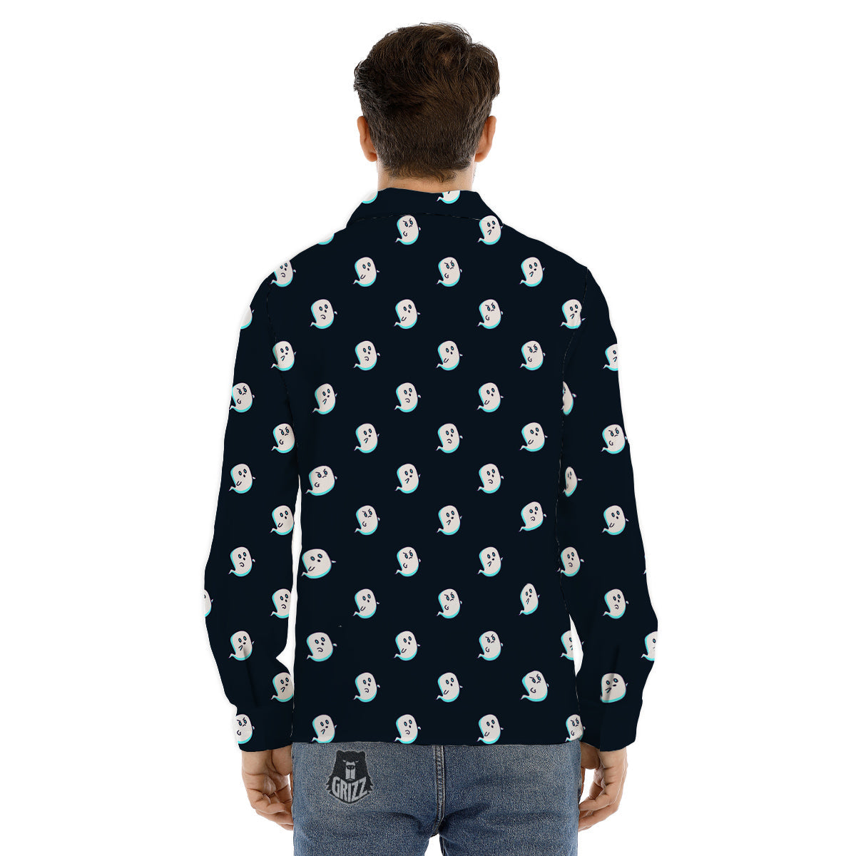 Little Ghost Cute Print Pattern Men's Dress Shirts-grizzshop