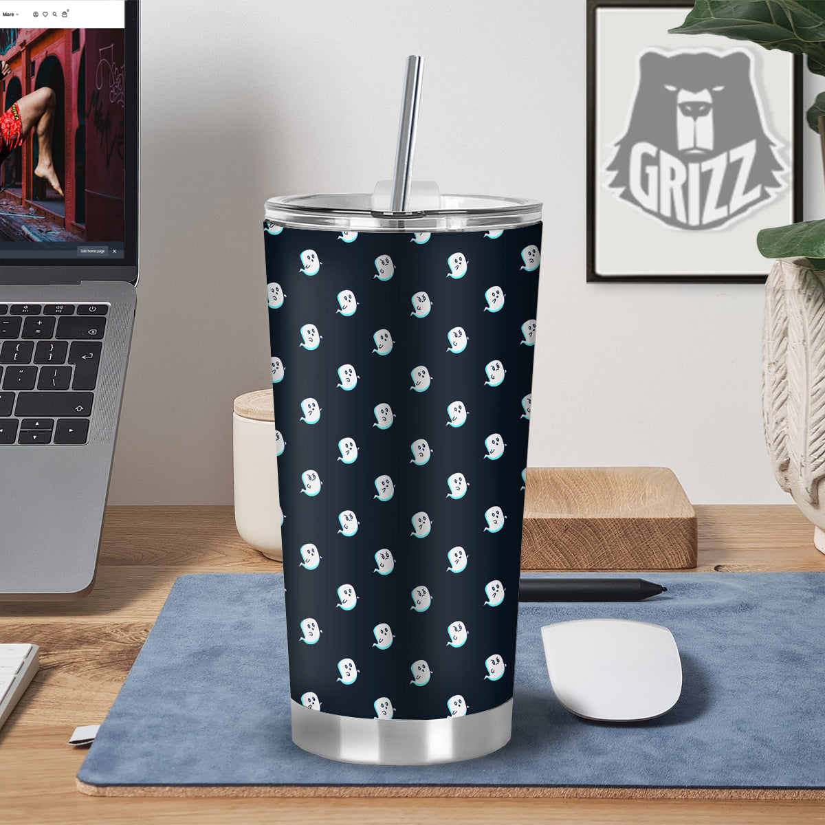 Little Ghost Cute Print Pattern Tumbler-grizzshop