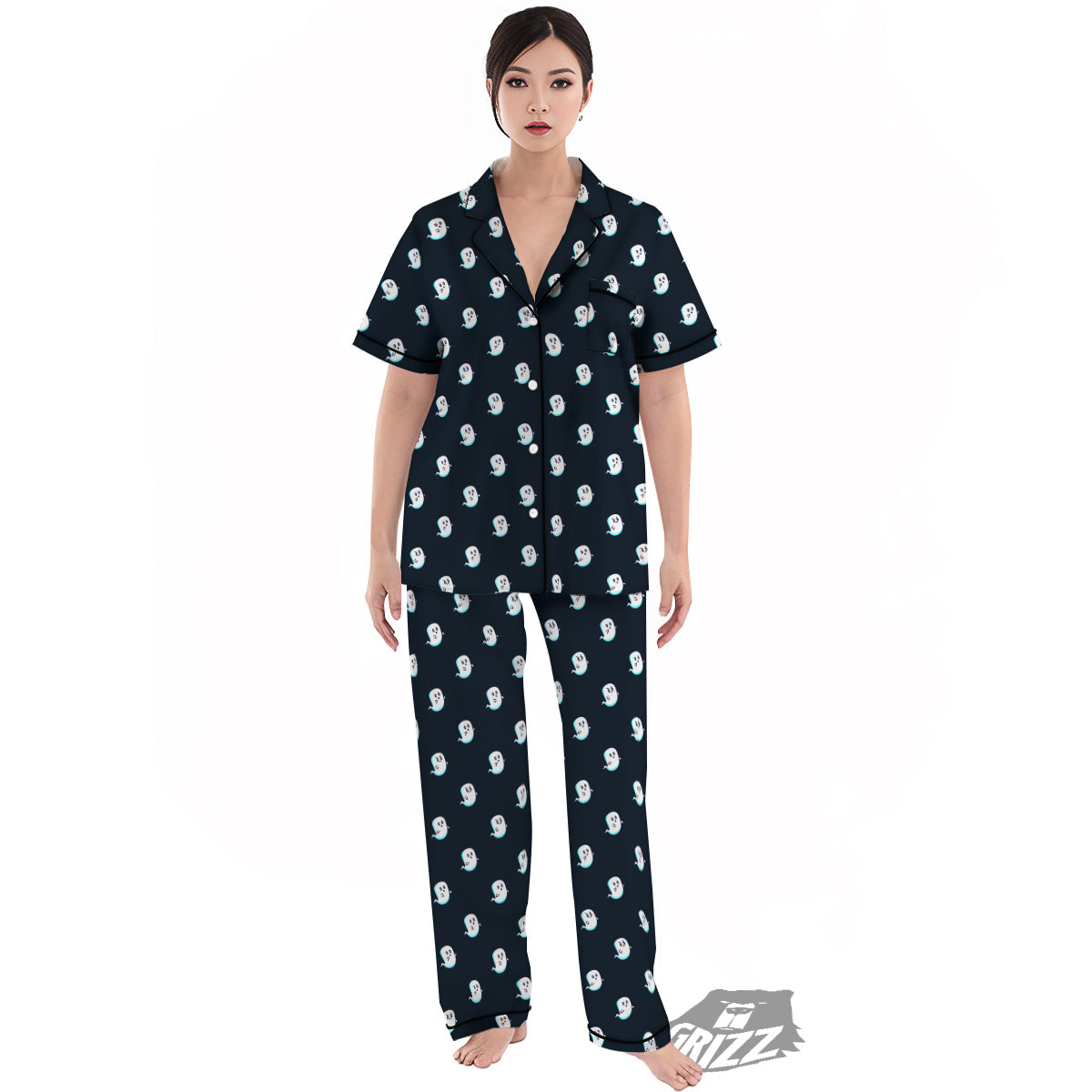 Little Ghost Cute Print Pattern Women's Pajamas Set-grizzshop