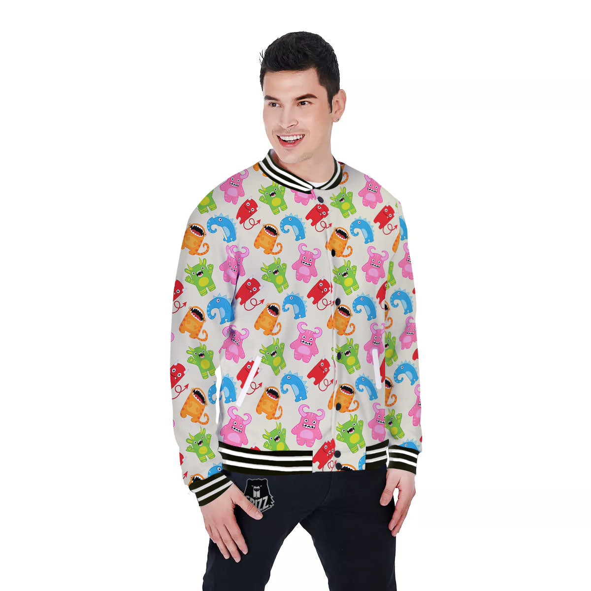 Little Monster Print Pattern Baseball Jacket-grizzshop
