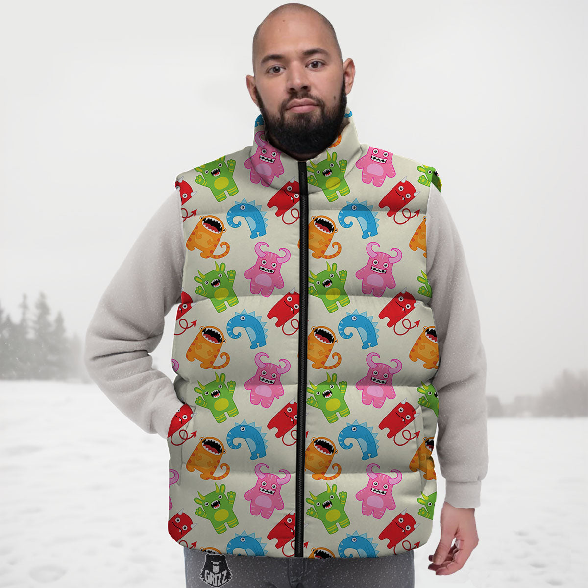 Little Monster Print Pattern Down Vest