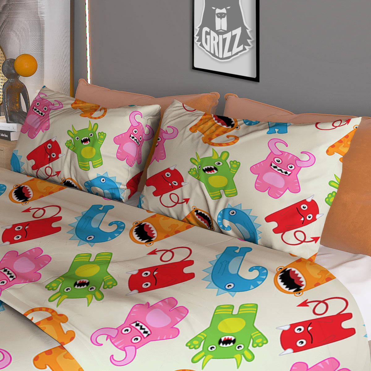 Little Monster Print Pattern Duvet Cover Bedding Set