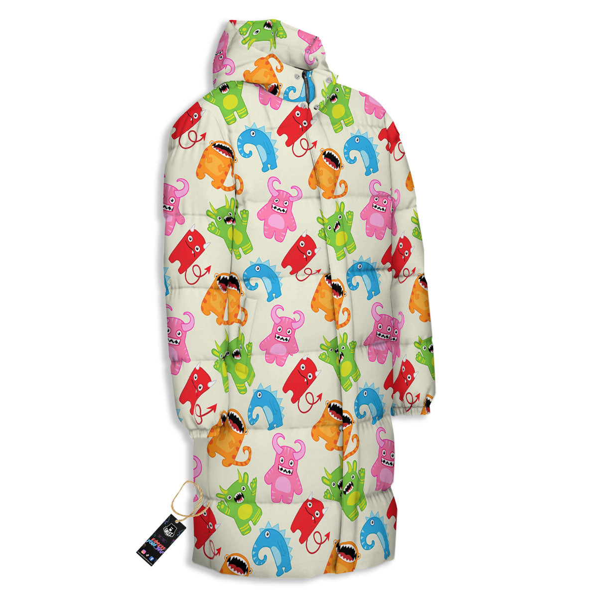 Little Monster Print Pattern Long Down Jacket-grizzshop