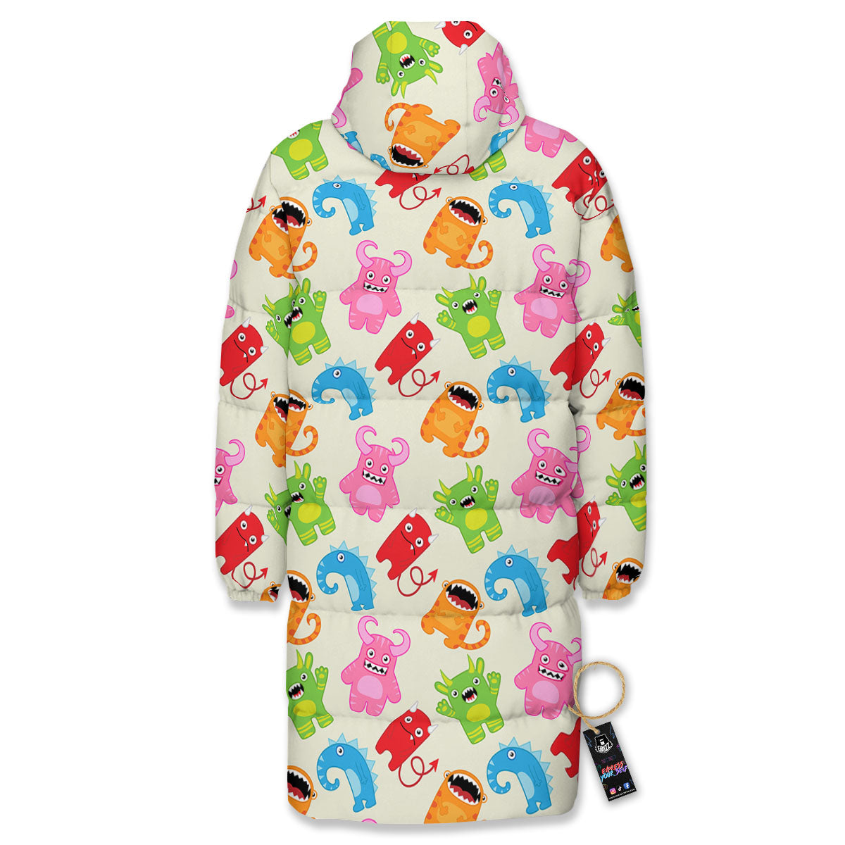Little Monster Print Pattern Long Down Jacket-grizzshop