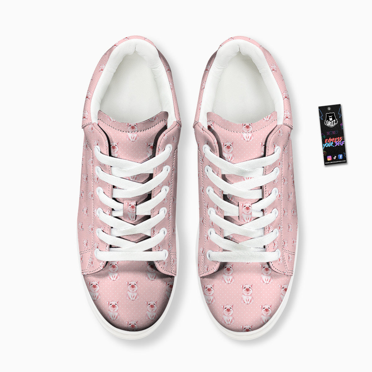 Little Pig And White Dots Print Pattern Platform Shoes-grizzshop
