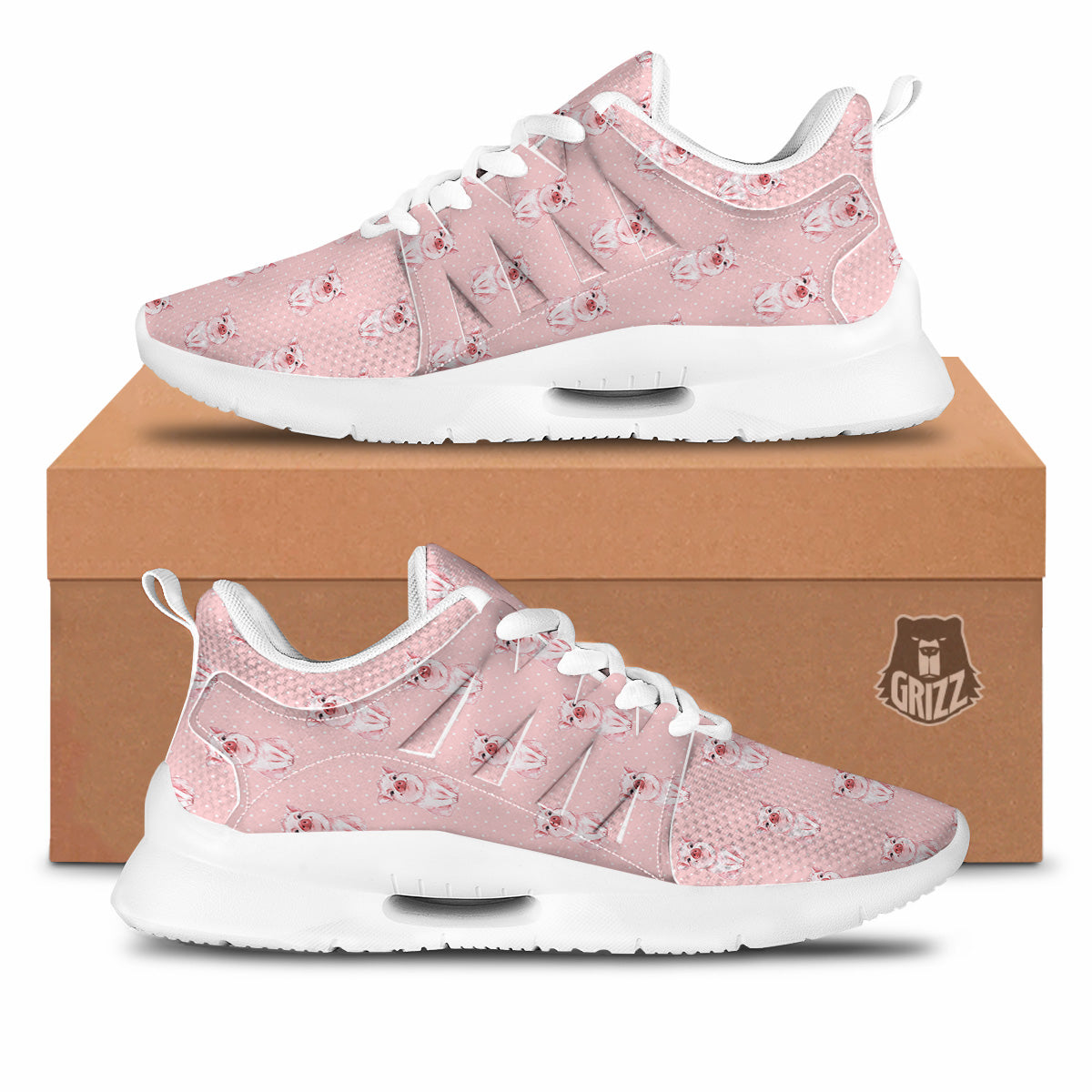 Little Pig And White Dots Print Pattern Tennis Shoes-grizzshop