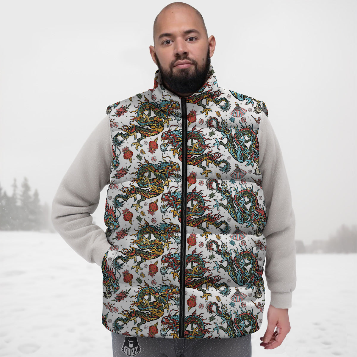 Little Teddy Bear Pattern Print Down Vest-grizzshop