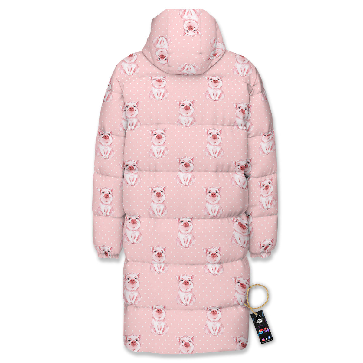 Little Pig And White Dots Print Pattern Long Down Jacket