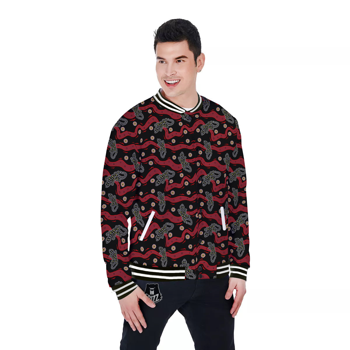 Lizard Aboriginal Print Pattern Baseball Jacket-grizzshop