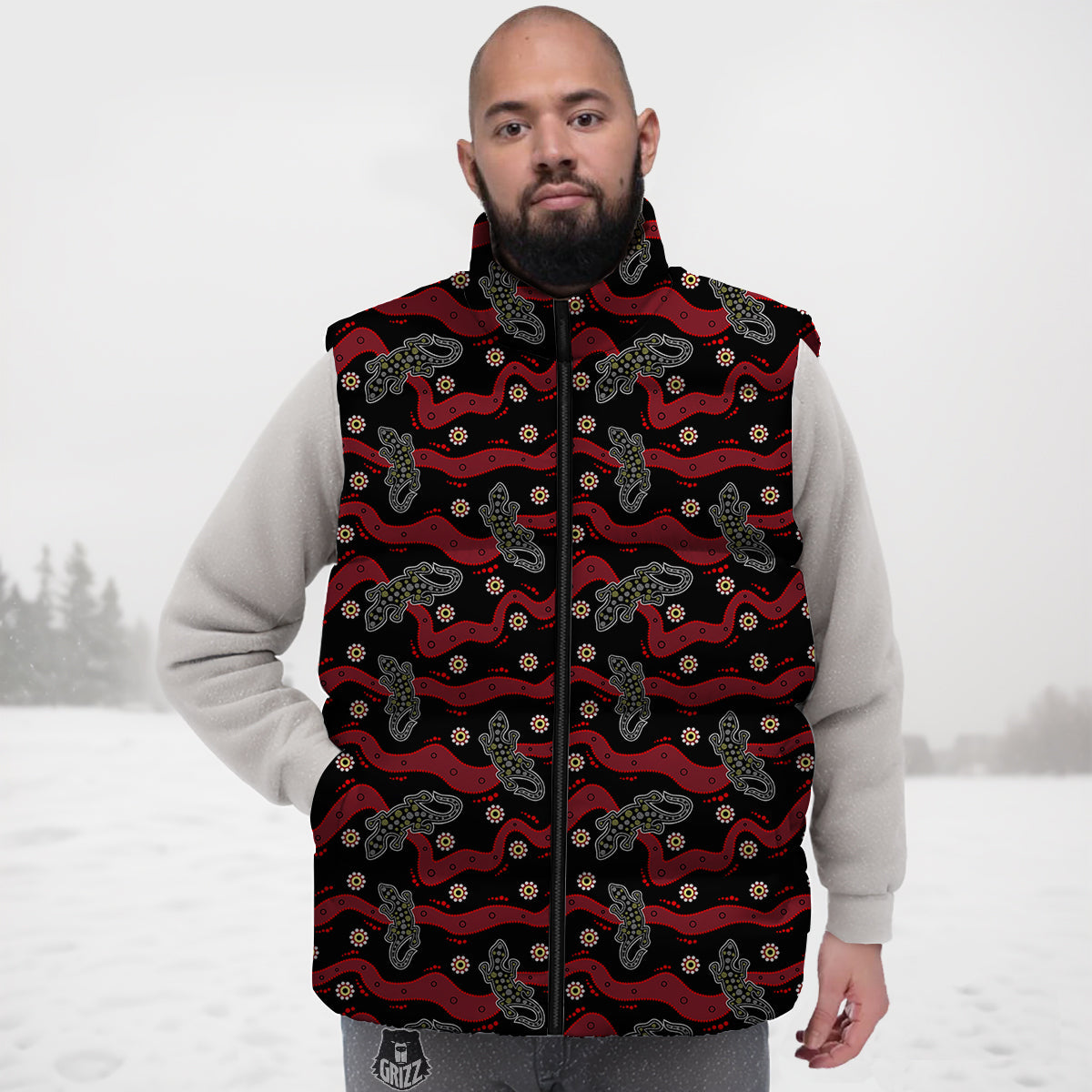Lizard Aboriginal Print Pattern Down Vest