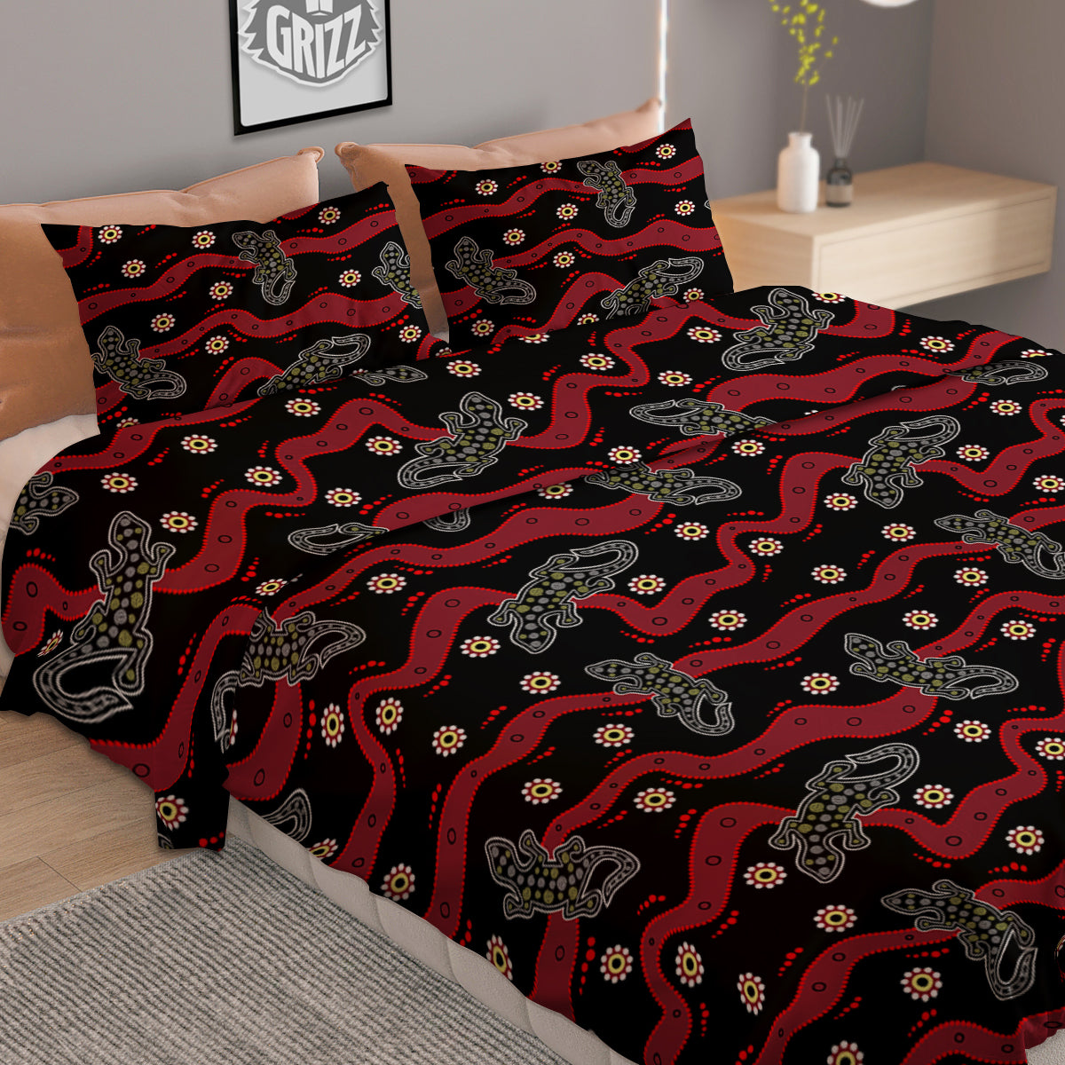 Lizard Aboriginal Print Pattern Duvet Cover Bedding Set