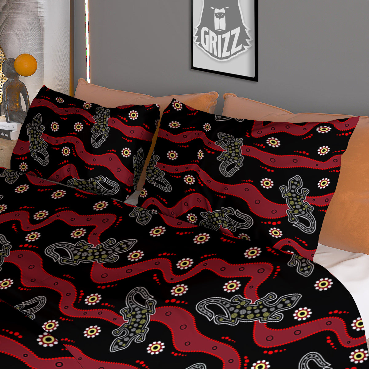 Lizard Aboriginal Print Pattern Duvet Cover Bedding Set