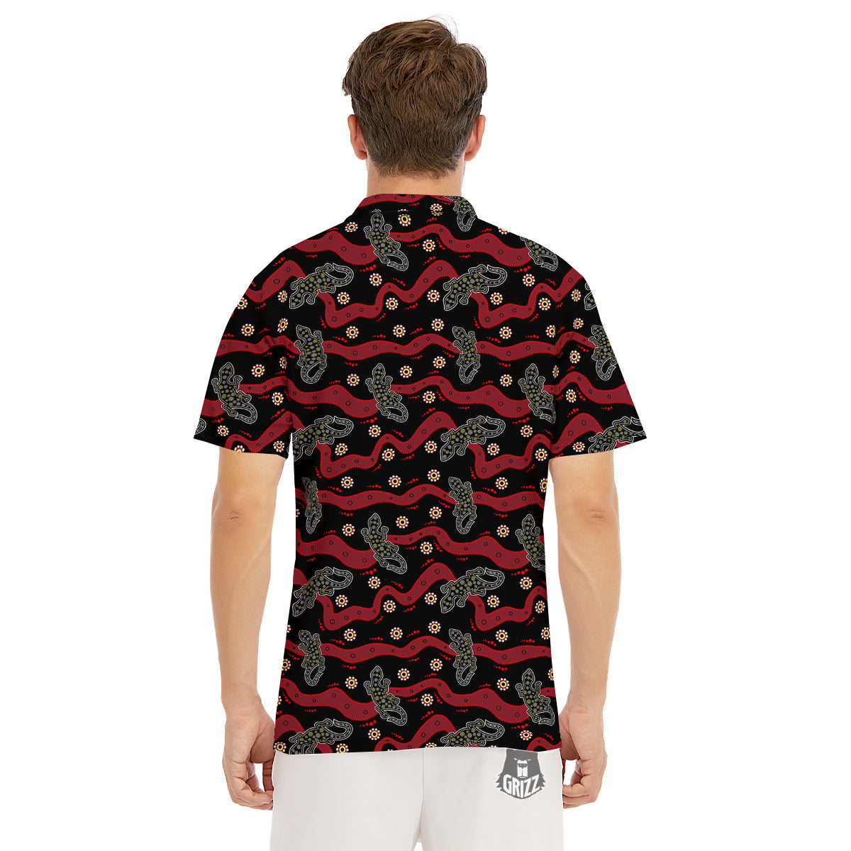 Lizard Aboriginal Print Pattern Men's Golf Shirts-grizzshop