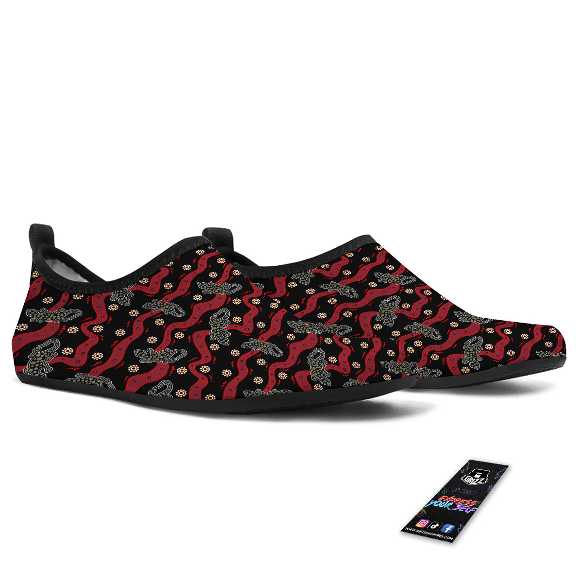 Lizard Aboriginal Print Pattern Water Shoes-grizzshop