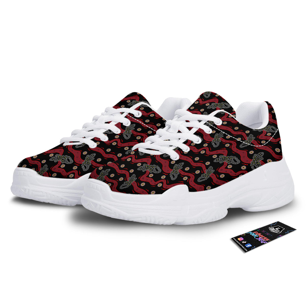 Lizard Aboriginal Print Pattern White Chunky Shoes-grizzshop