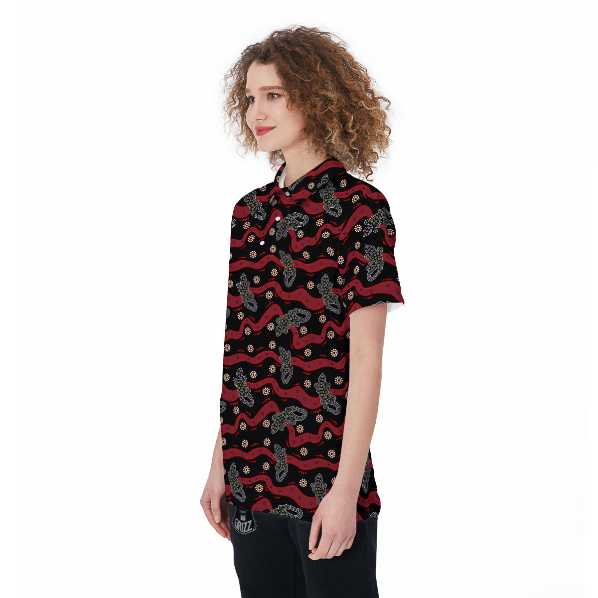 Lizard Aboriginal Print Pattern Women's Golf Shirts-grizzshop
