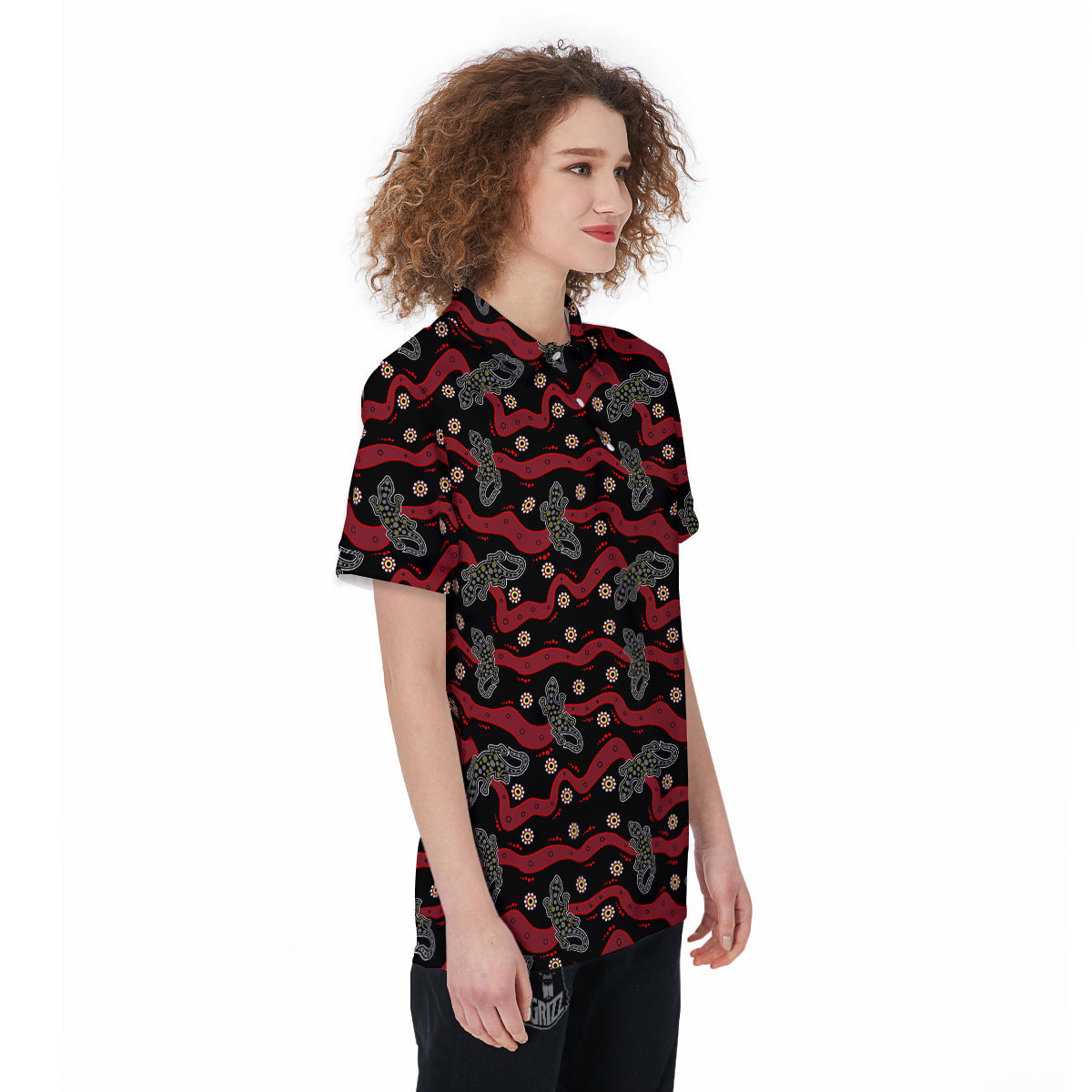Lizard Aboriginal Print Pattern Women's Golf Shirts-grizzshop
