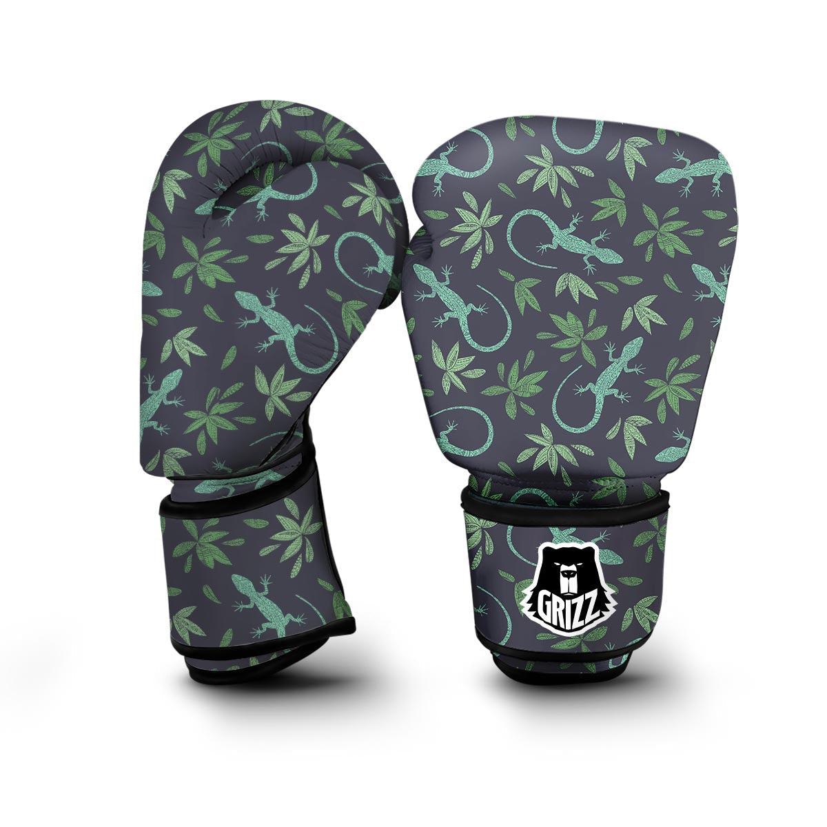 Lizard Leaf Pattern Print Boxing Gloves-grizzshop