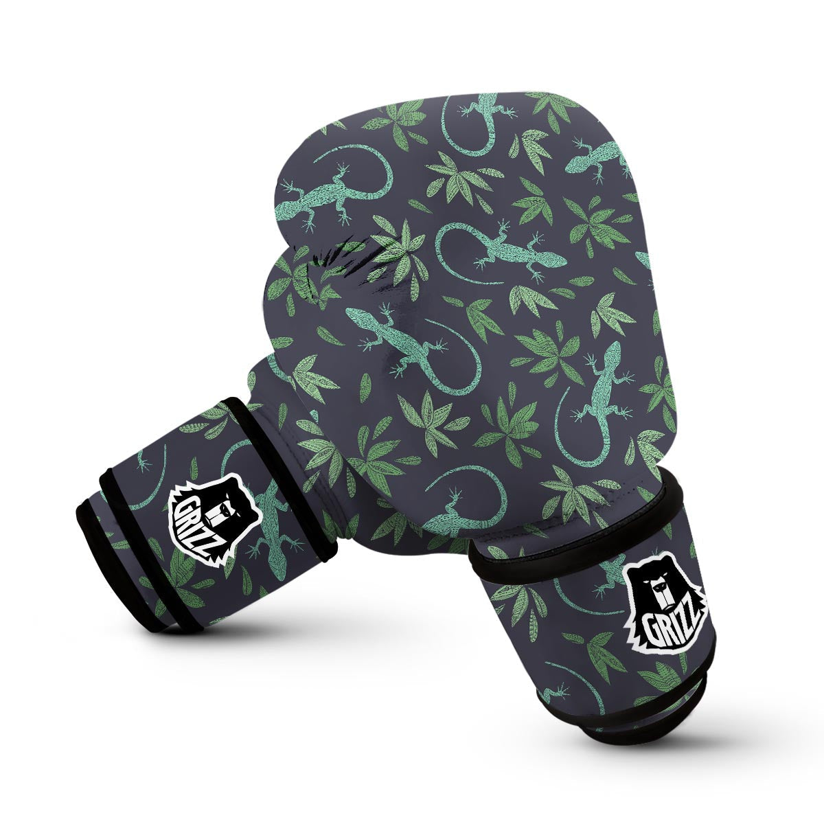 Lizard Leaf Pattern Print Boxing Gloves-grizzshop