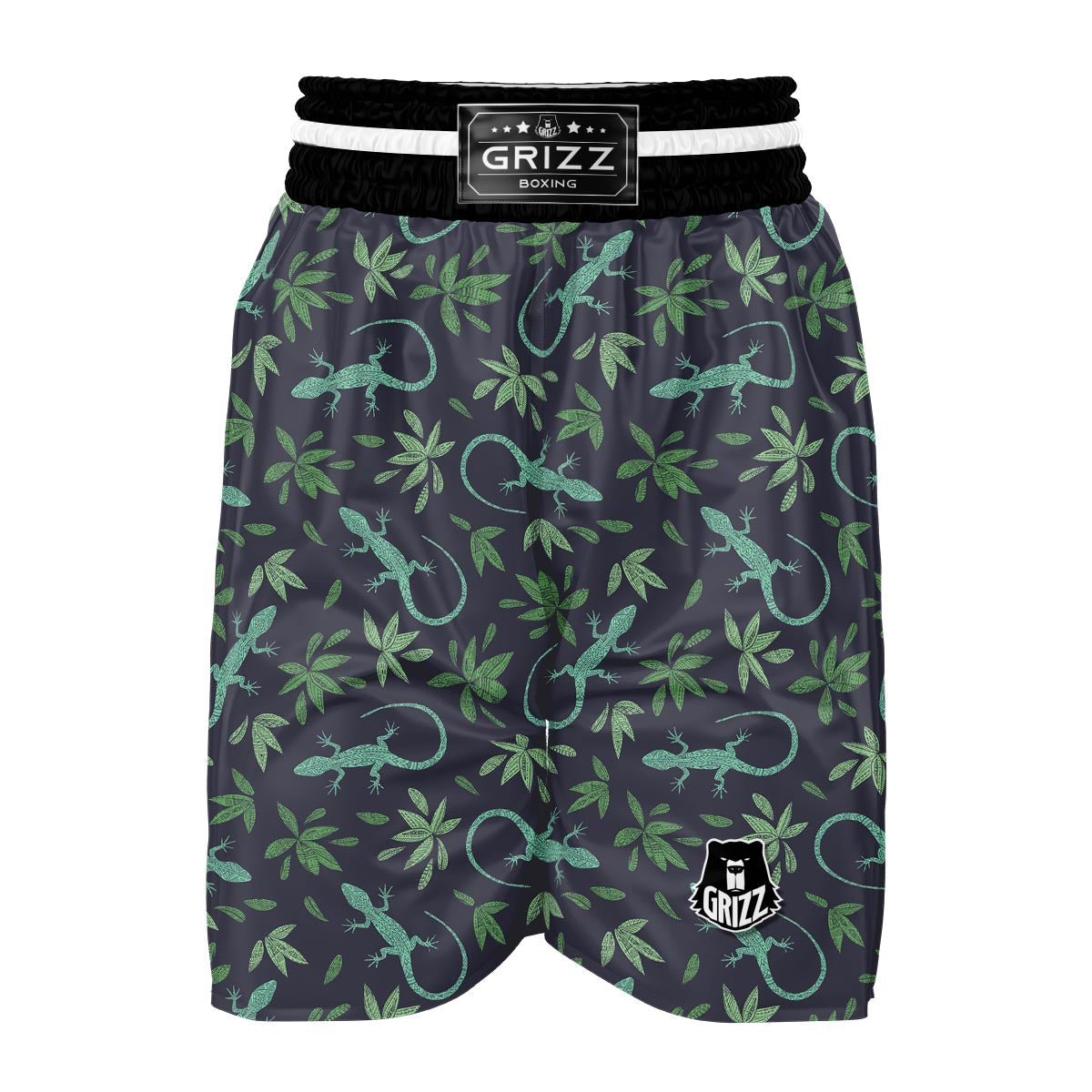 Lizard Leaf Pattern Print Boxing Shorts-grizzshop