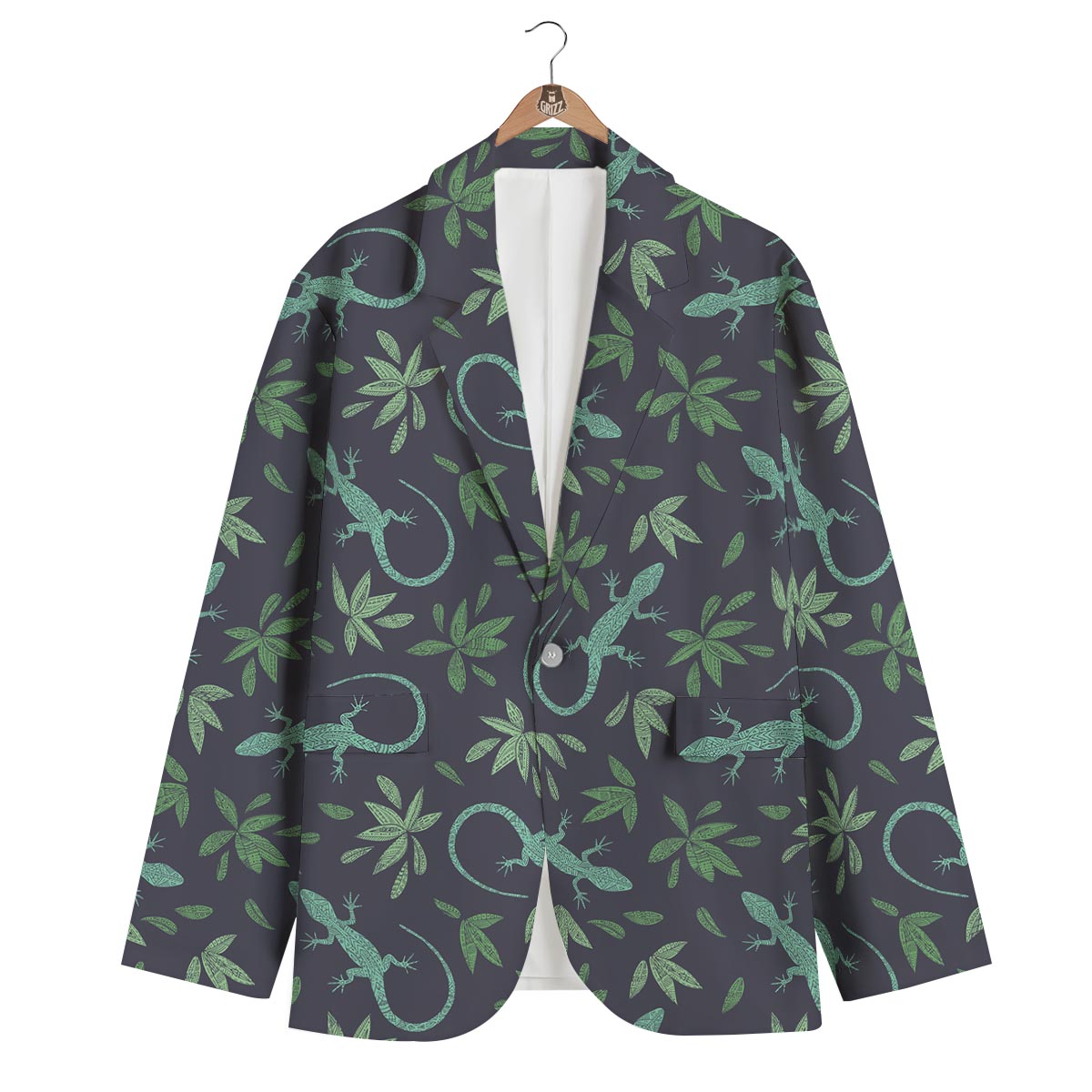 Lizard Leaf Pattern Print Men's Blazer-grizzshop