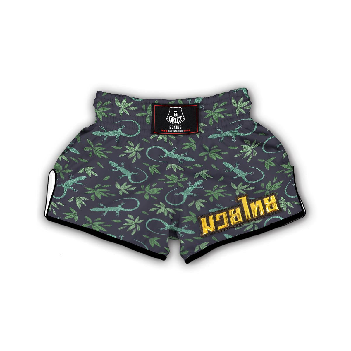 Lizard Leaf Pattern Print Muay Thai Boxing Shorts-grizzshop
