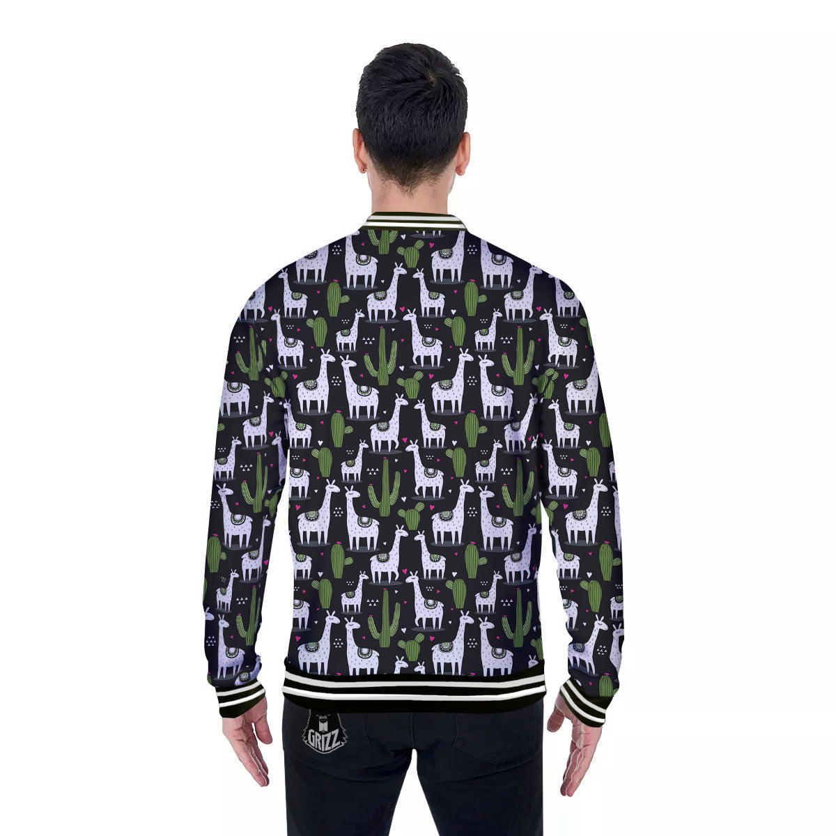 Llama And Cactus Print Pattern Baseball Jacket-grizzshop