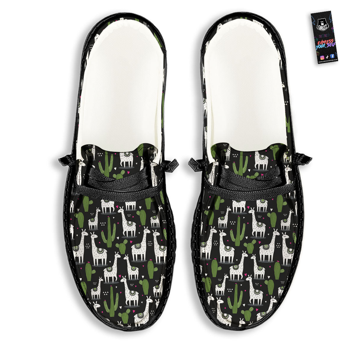 Llama And Cactus Print Pattern Black Loafers-grizzshop