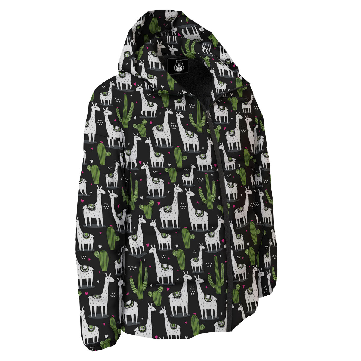 Llama And Cactus Print Pattern Down Jacket-grizzshop