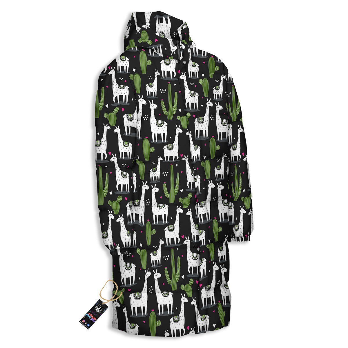 Llama And Cactus Print Pattern Long Down Jacket-grizzshop