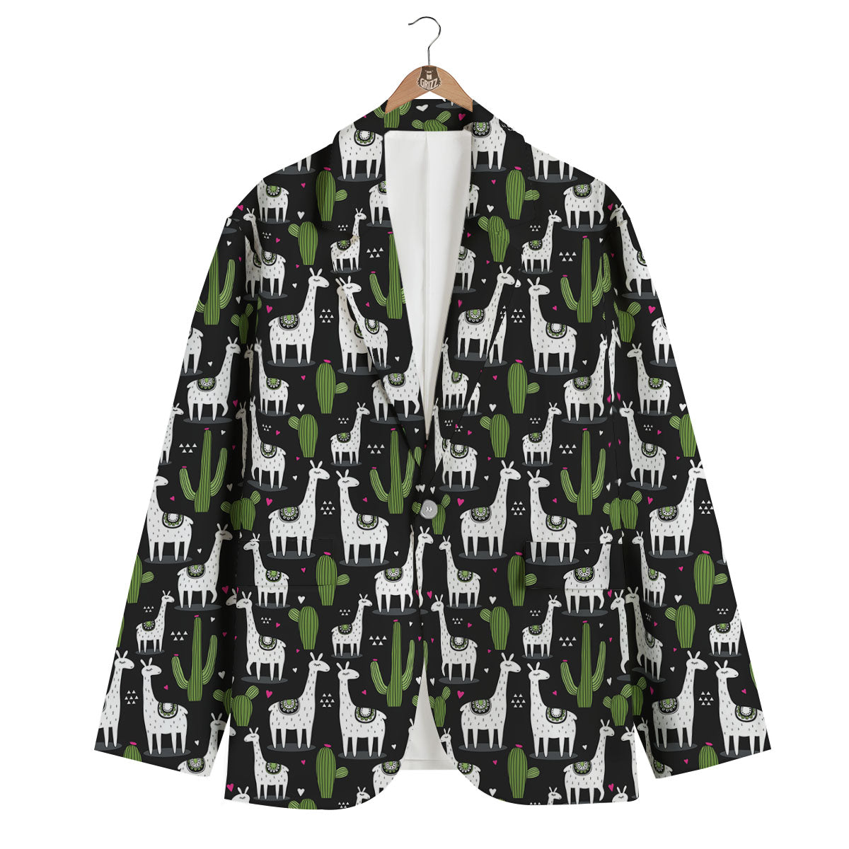 Llama And Cactus Print Pattern Men's Blazer-grizzshop