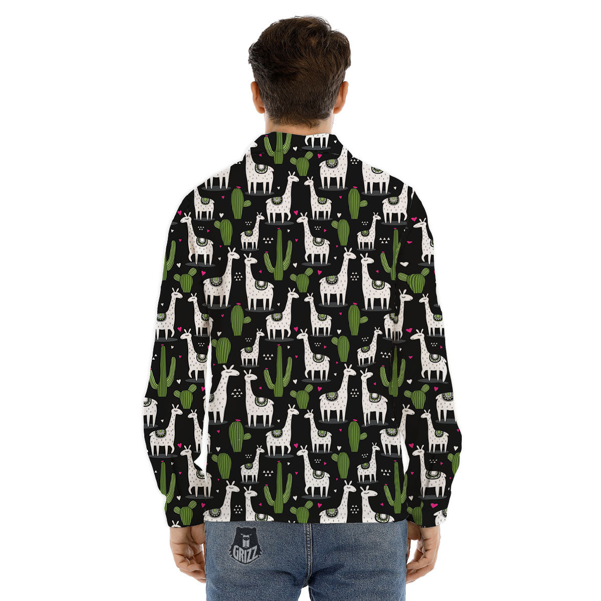 Llama And Cactus Print Pattern Men's Dress Shirts-grizzshop
