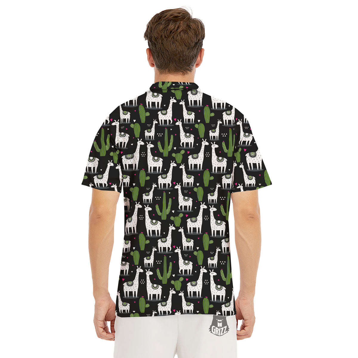 Llama And Cactus Print Pattern Men's Golf Shirts-grizzshop
