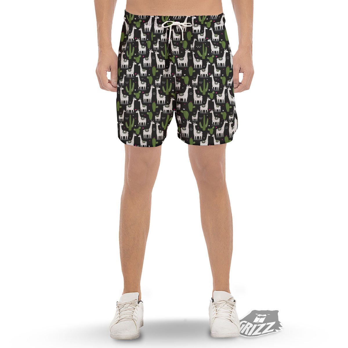 Llama And Cactus Print Pattern Men's Gym Shorts-grizzshop