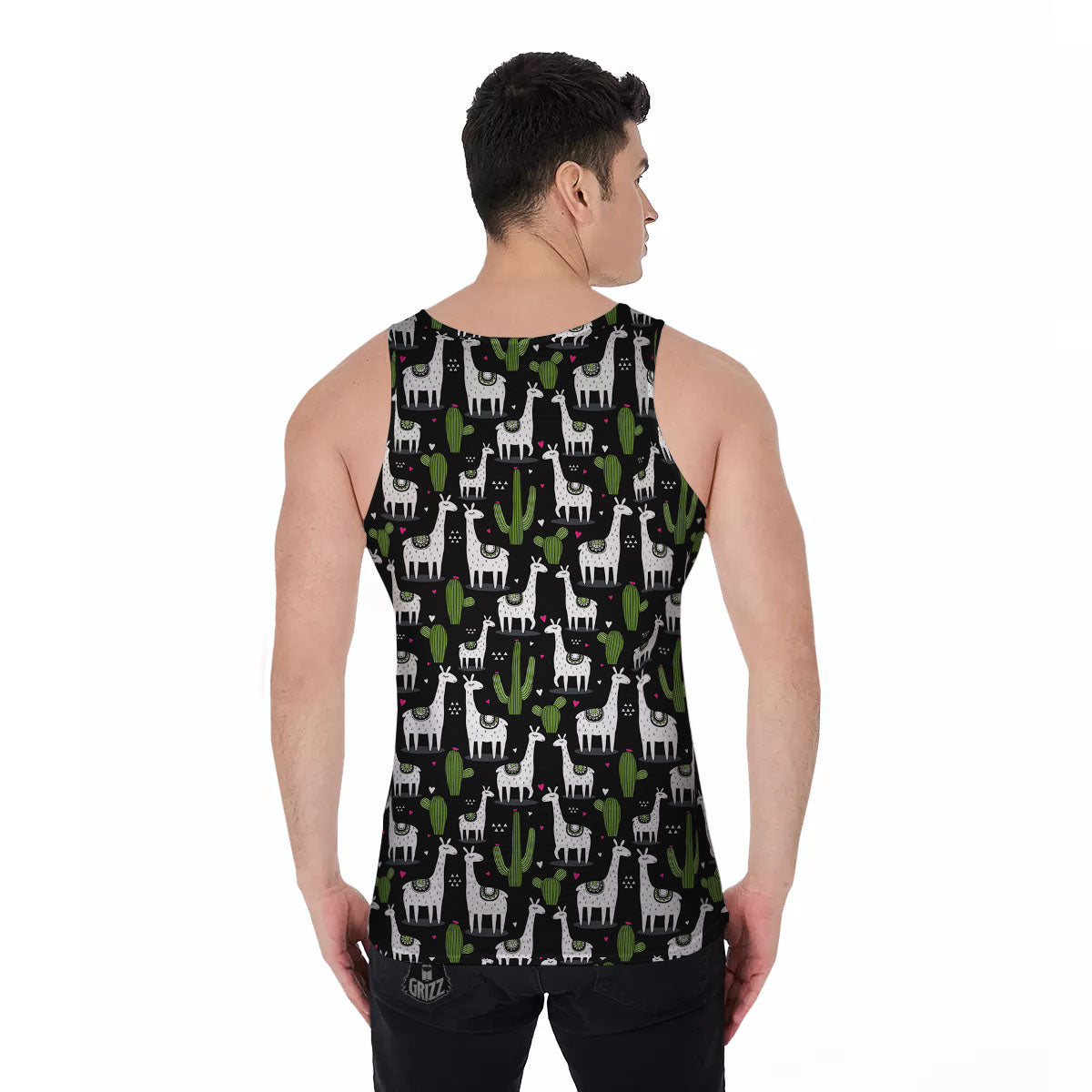 Llama And Cactus Print Pattern Men's Tank Top-grizzshop