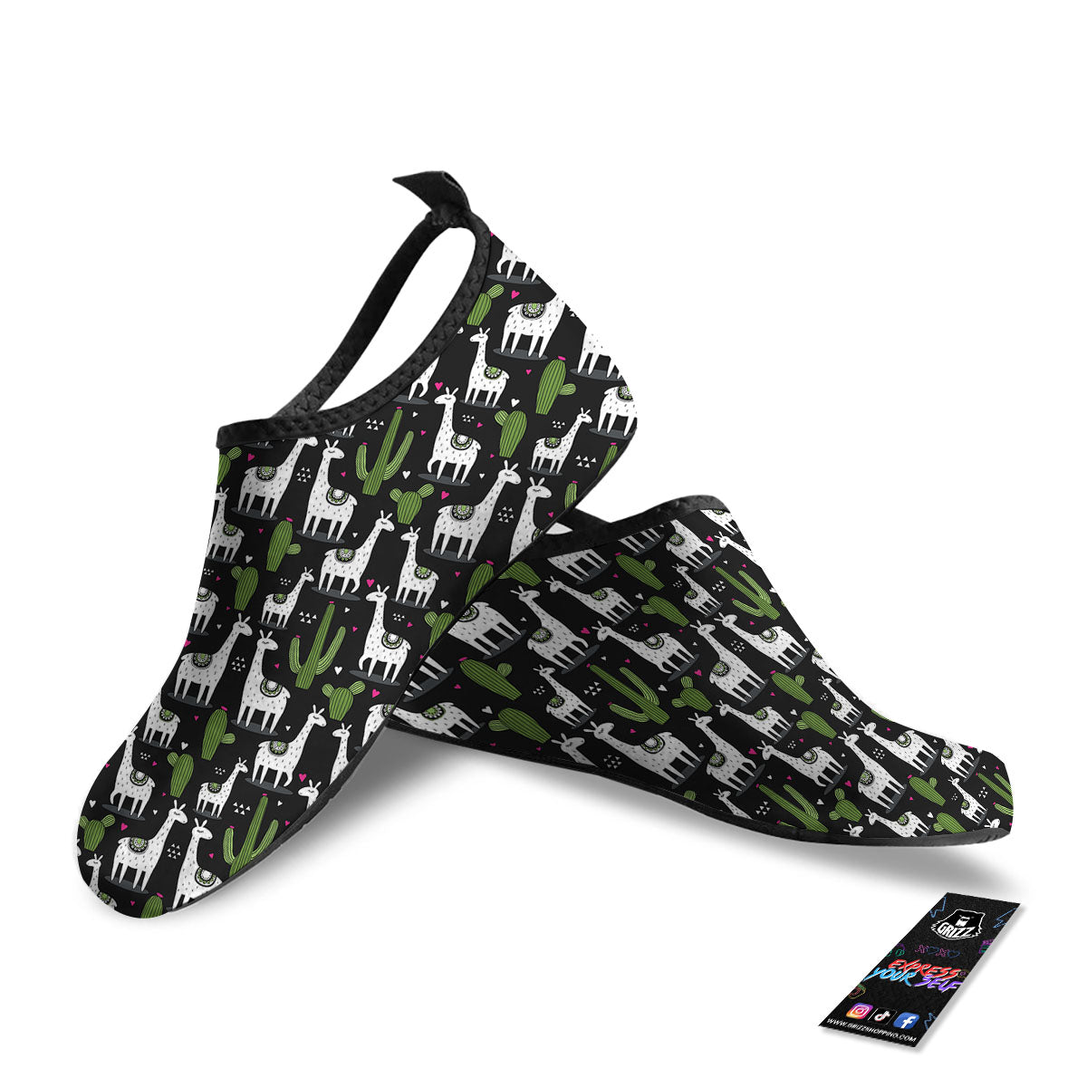 Llama And Cactus Print Pattern Water Shoes-grizzshop